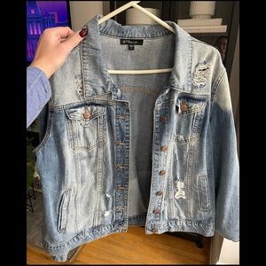 Oversized distressed denim jacket